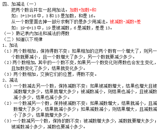 北师大版一年级数学上册第七单元知识点(3)_一年级数学知识点