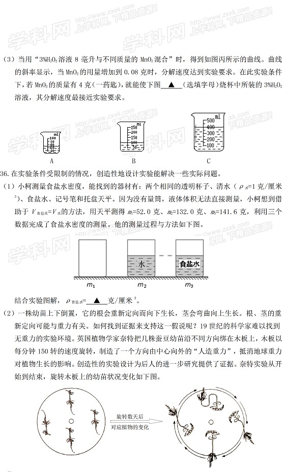 2015年浙江台州中考科学试题图片版_台州中考