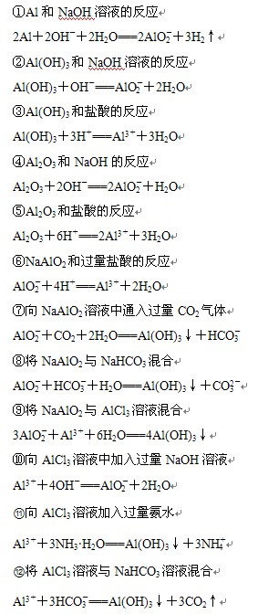 盘点高考化学复习铝及其化合物方程式