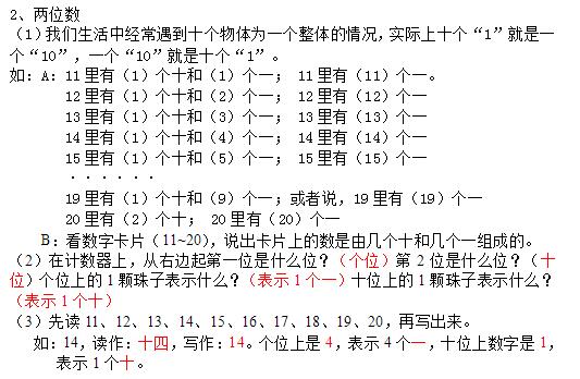 最新小学数学一年级上知识点读数_一年级数学知识点