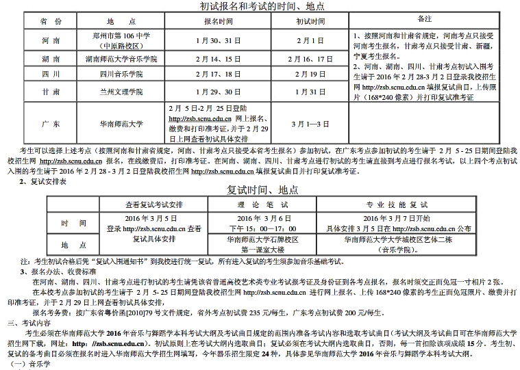 华南师范大学舞蹈生招生简章