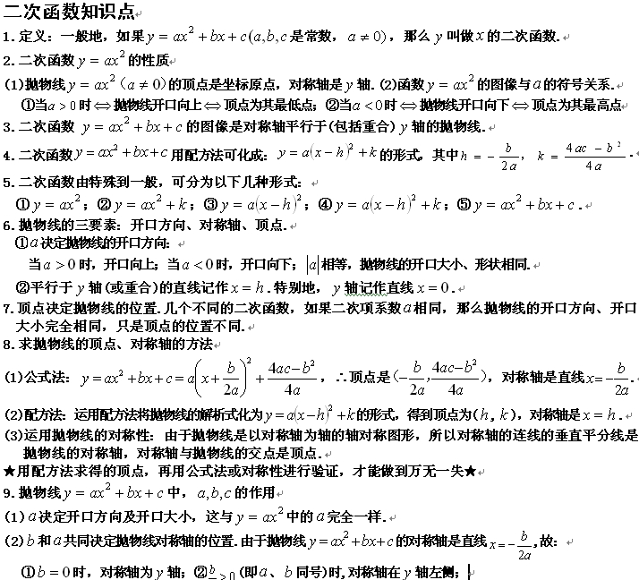 苏科版初三下册数学第六章知识点归纳:二次函