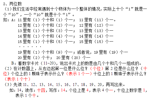 小学一年级数学重要知识点:读数和写数