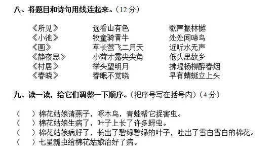 2016人教版一年级下册语文期末试卷(附答案)_